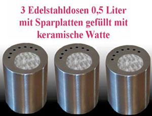 3 Edelstahl Dosen 0,5 l & Sparplatte & Keramische Wolle